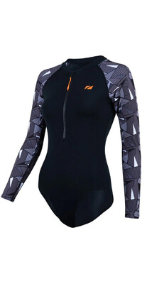 2024 ZONE3 Frauen Renew Langrmel Openwater Swimsuit SW23WOWSLS122 - Black Grey