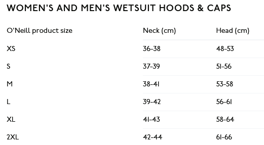 ONeill Beanies and Hoods 0 Size Chart