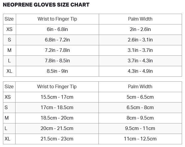 Zone3 Neoprene Gloves (image) 22 0 Tabla de Tallas