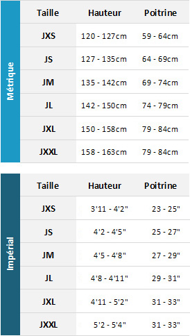 Typhoon Junior Wetsuits 19 0 Tableau des tailles