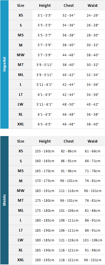 Typhoon Mens Wetsuits 19 Mens Size Chart