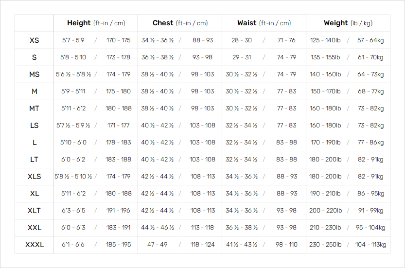 Nyord Mens Wetsuits 0 Size Chart