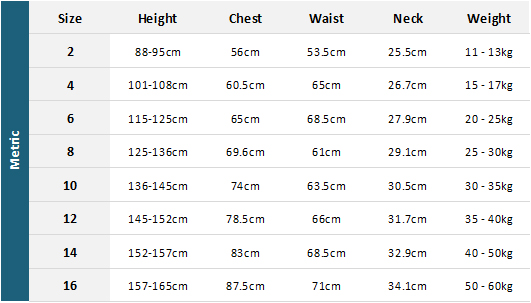 Peak Junior Wetsuits 22 0 Size Chart